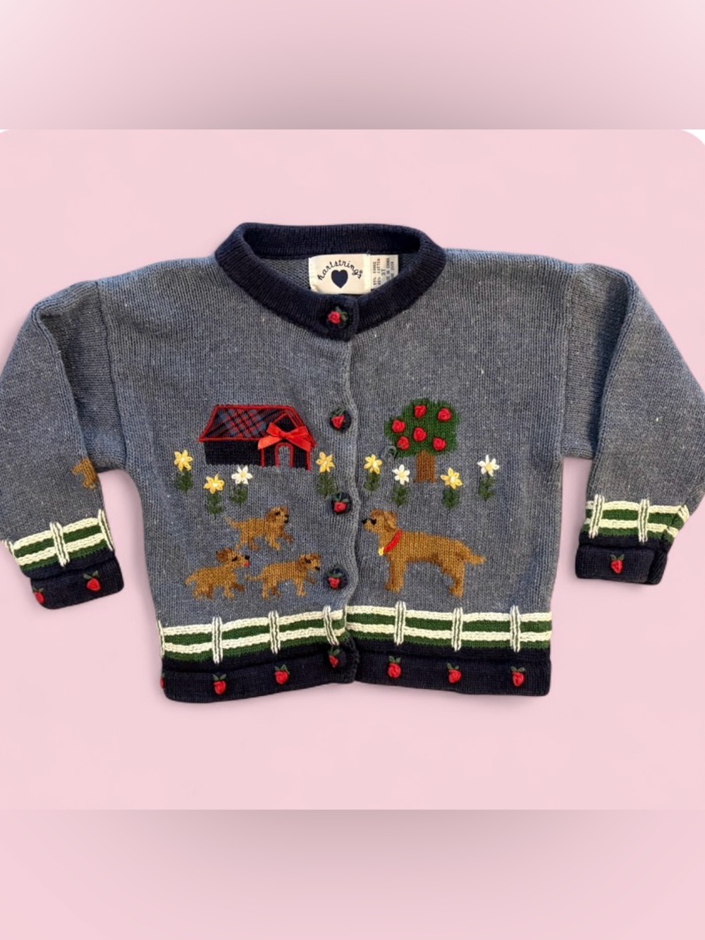 Vintage Hartstrings Farm Dog Embroidered Cardigan Sweater Size 3T
